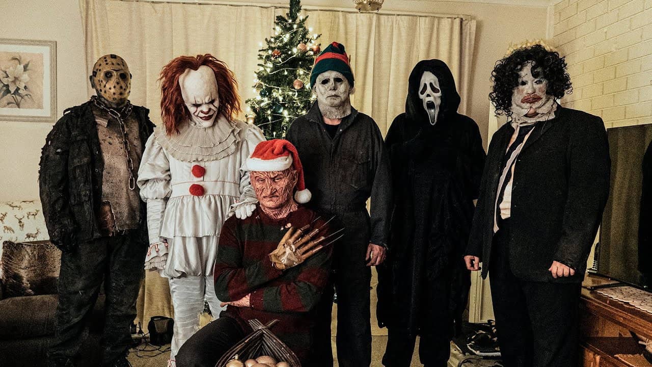 Horror Icons Celebrate Christmas backdrop