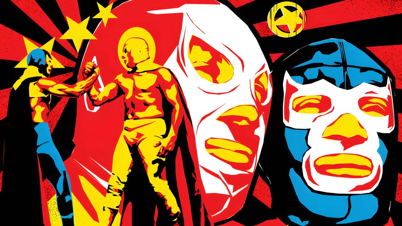 Santo vs. Blue Demon in Atlantis backdrop