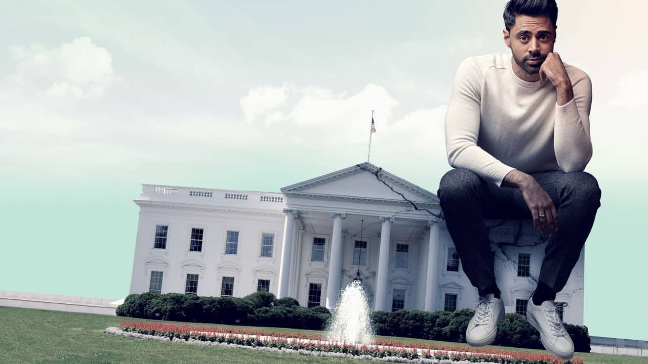 Patriot Act with Hasan Minhaj backdrop