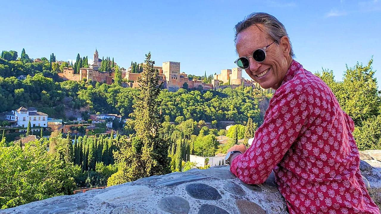 Write Around the World with Richard E Grant backdrop