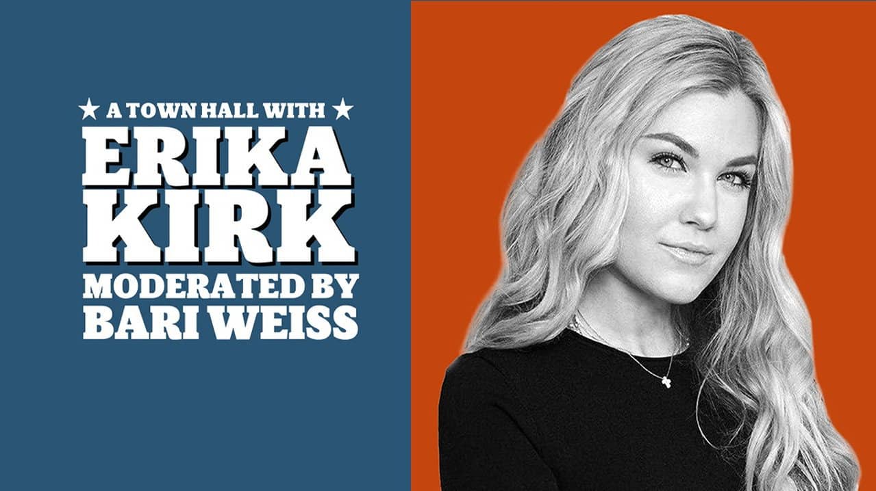 A Town Hall with Erika Kirk backdrop