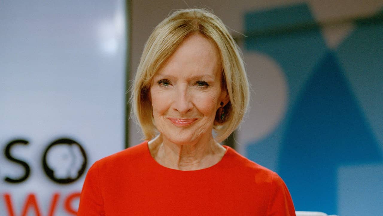 PBS NEWSHOUR: America at a Crossroads with Judy Woodruff backdrop
