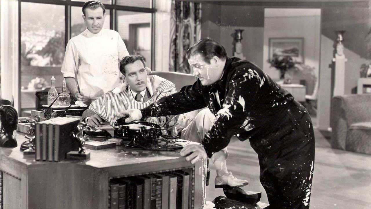 Bud Abbott and Lou Costello in Hollywood backdrop
